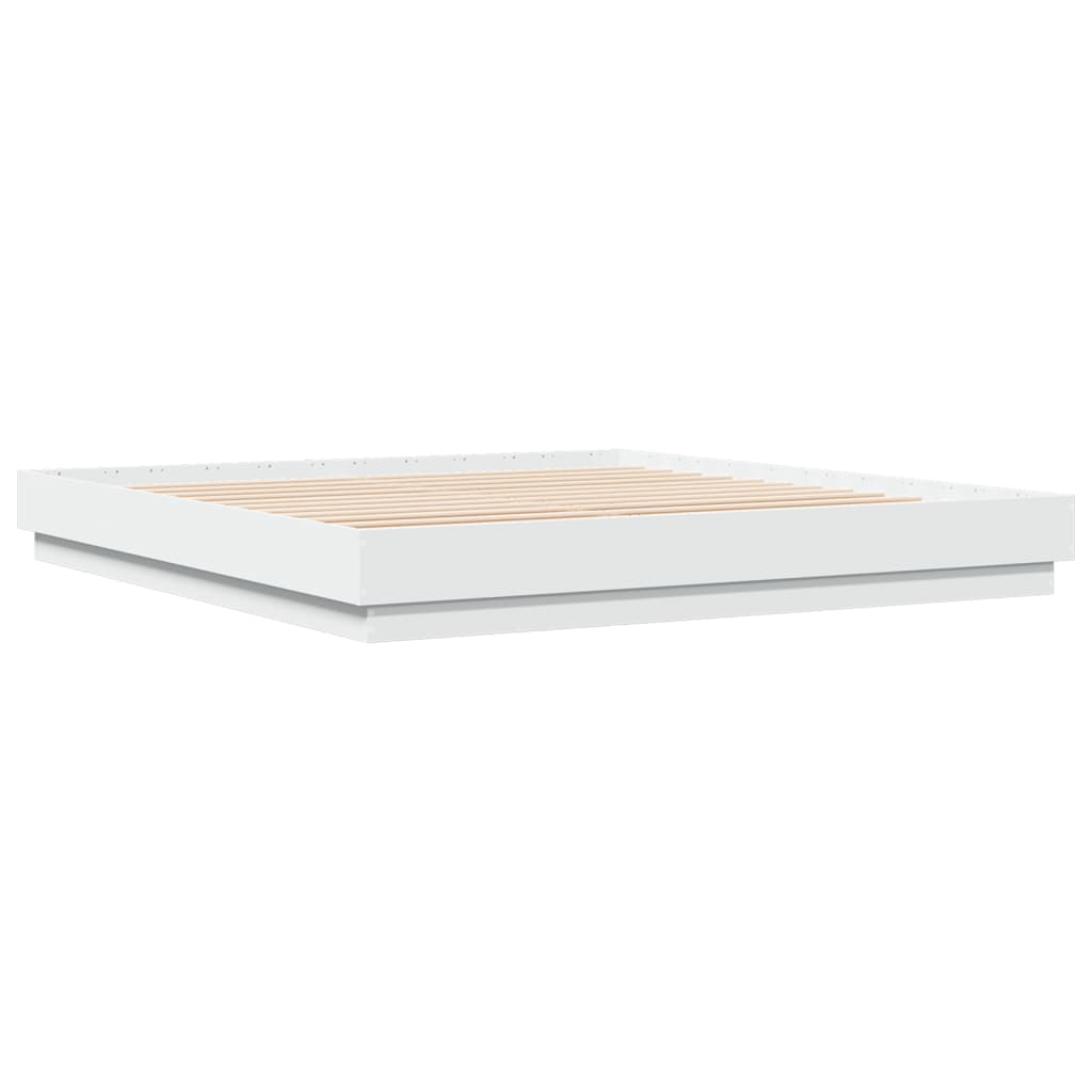 Bed Frame with LED without Mattress White 183x203 cm King