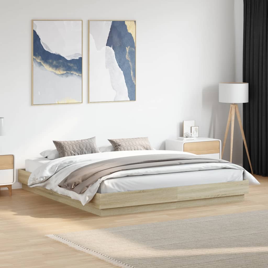 Bed Frame with LED without Mattress Sonoma Oak 183x203 cm King