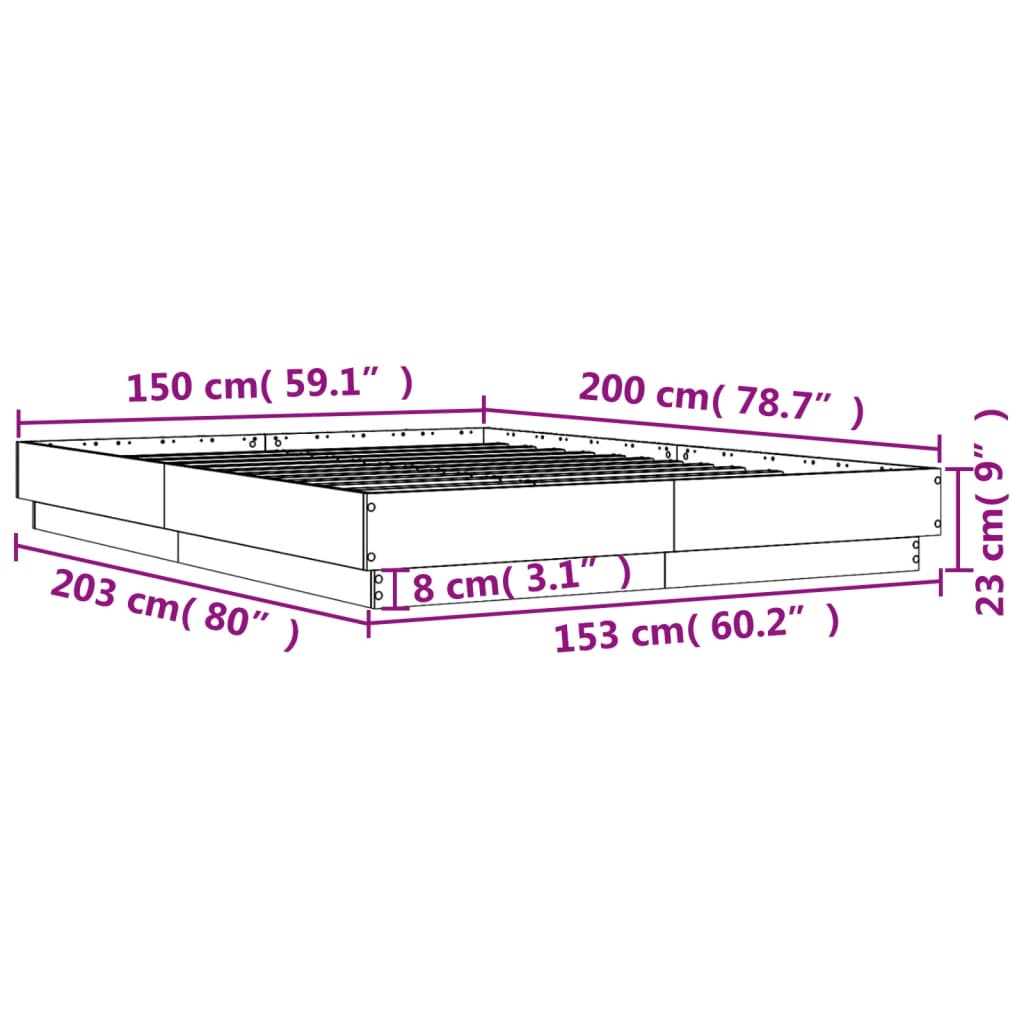 Bed Frame without Mattress Black 150x200 cm