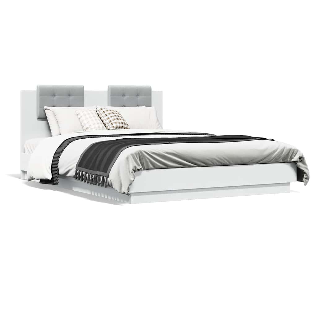 Bed Frame with LED without Mattress White 150x200 cm
