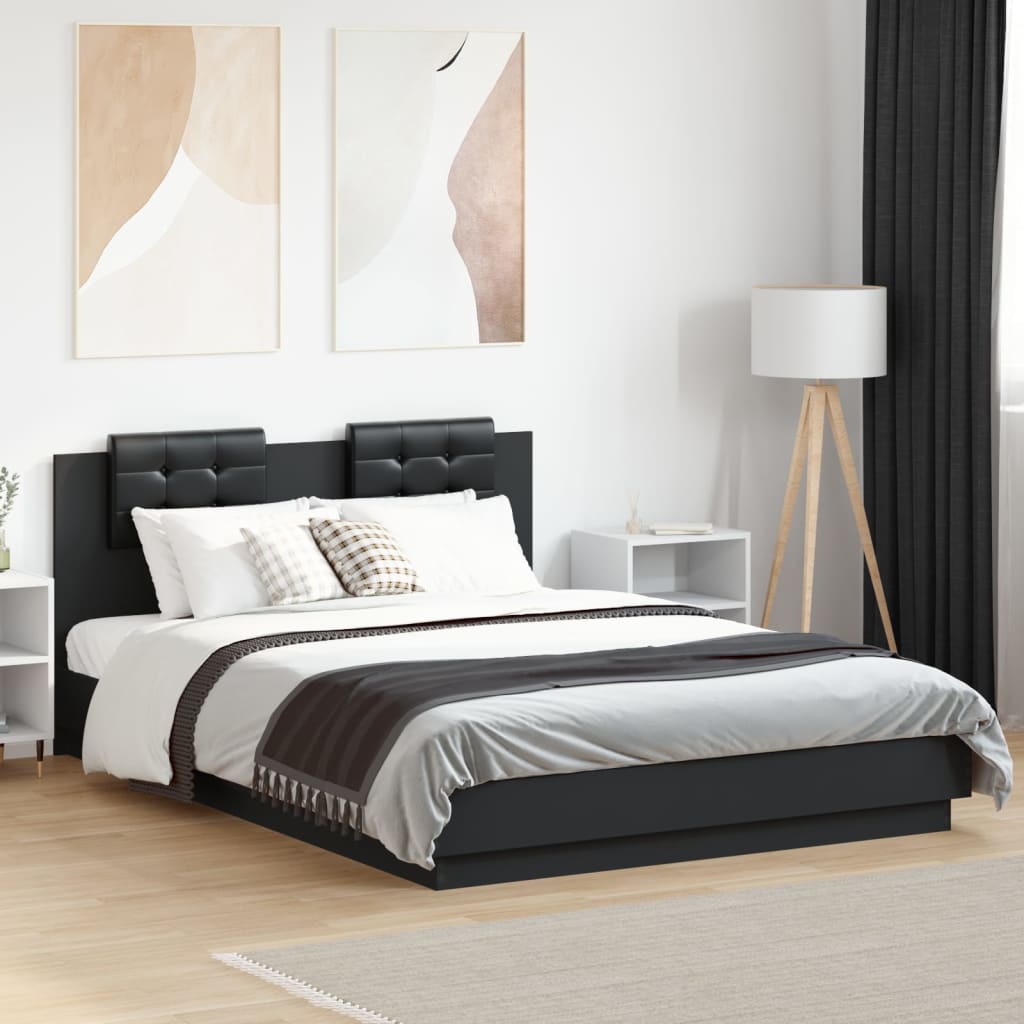 Bed Frame with LED without Mattress Black 150x200 cm