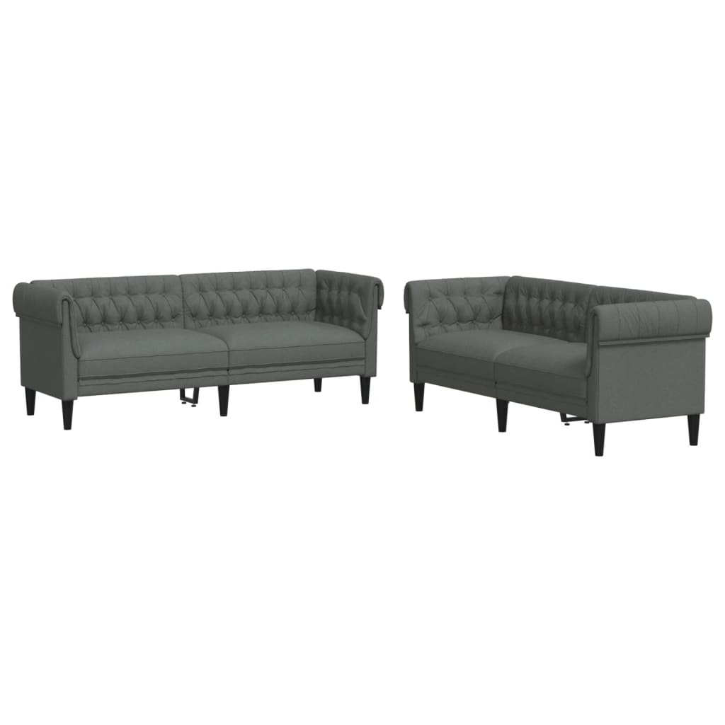 2 Piece Sofa Set Dark Grey Fabric