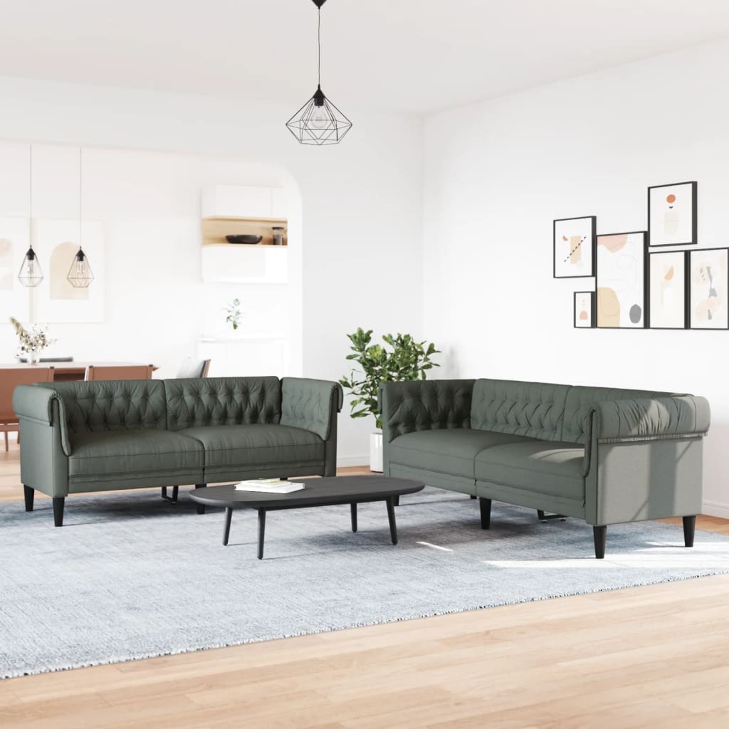 2 Piece Sofa Set Dark Grey Fabric