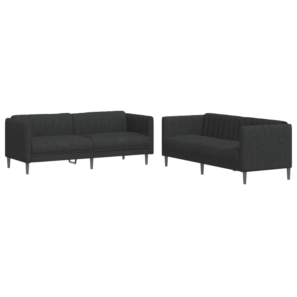2 Piece Sofa Set Black Fabric