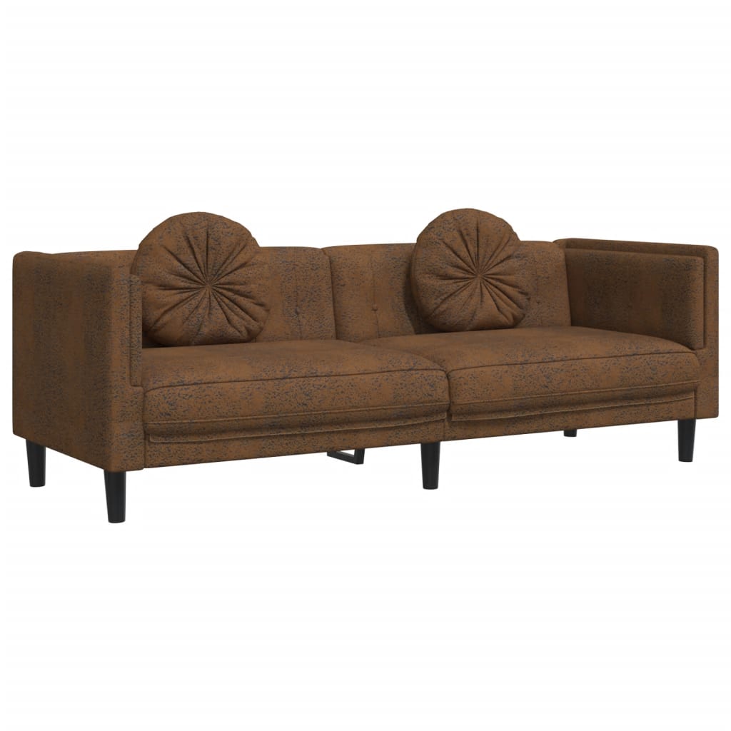 3 Piece Sofa Set with Pillows Brown Velvet