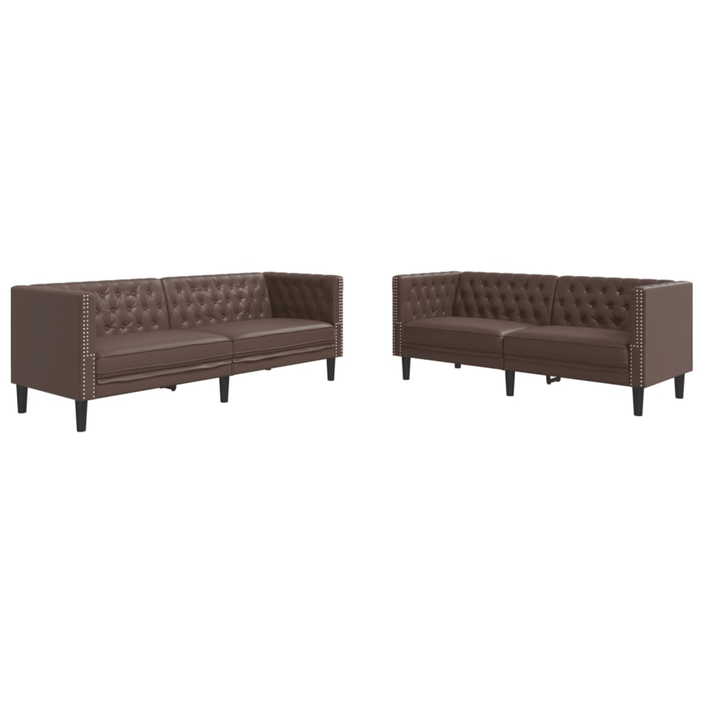 2 Piece Chesterfield Sofa Set Brown Faux Leather