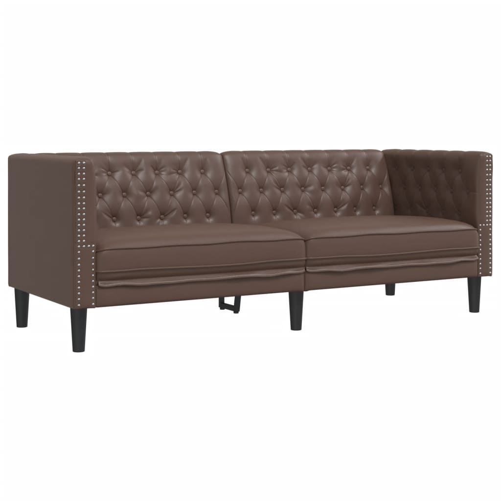 2 Piece Chesterfield Sofa Set Brown Faux Leather