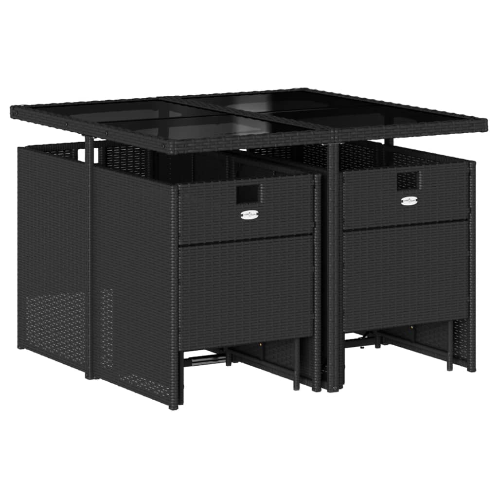 9 Piece Garden Dining Set with Cushions Black Poly Rattan