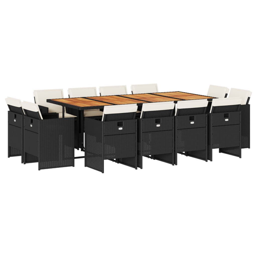 13 Piece Garden Dining Set with Cushions Black Poly Rattan