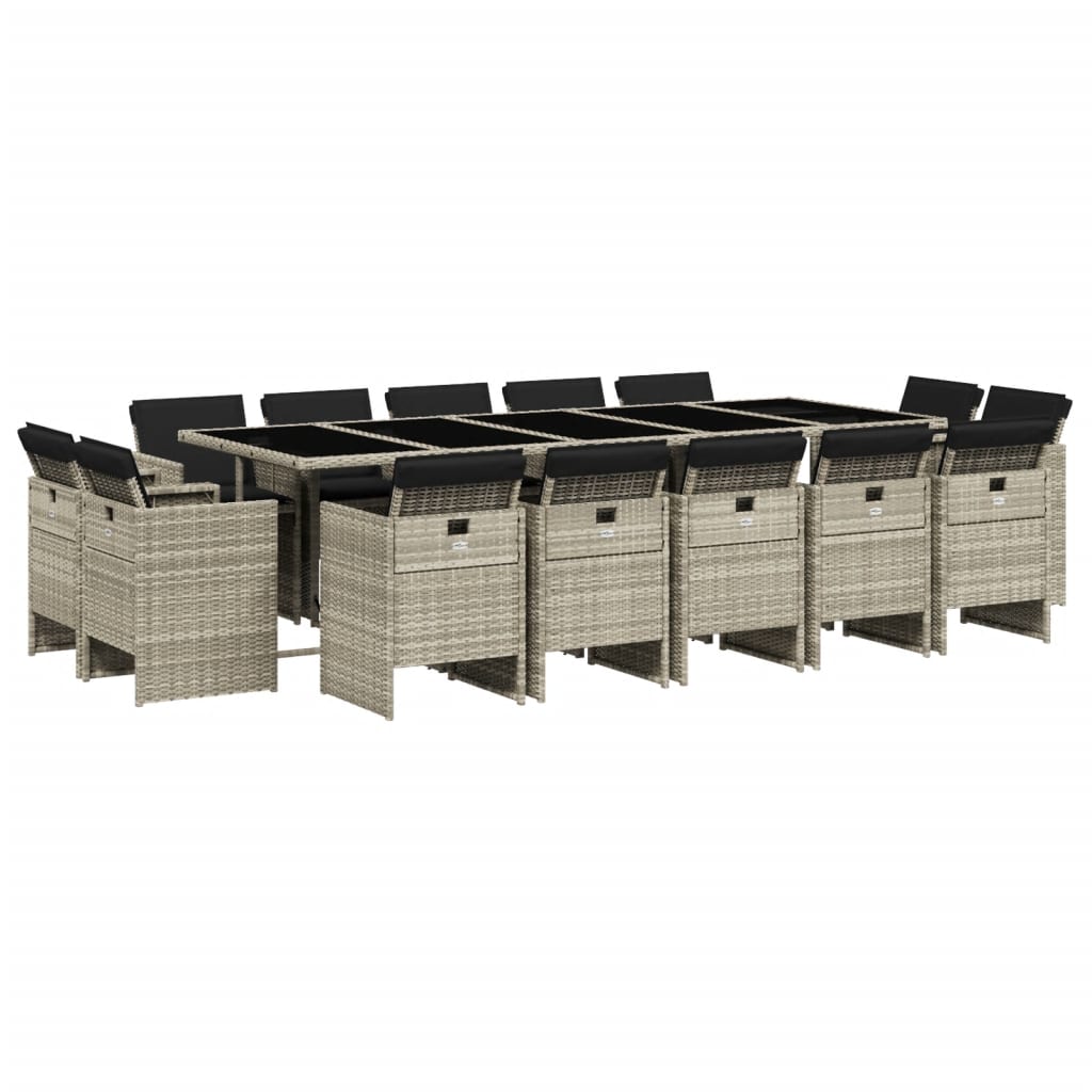 15 Piece Garden Dining Set with Cushions Light Grey Poly Rattan