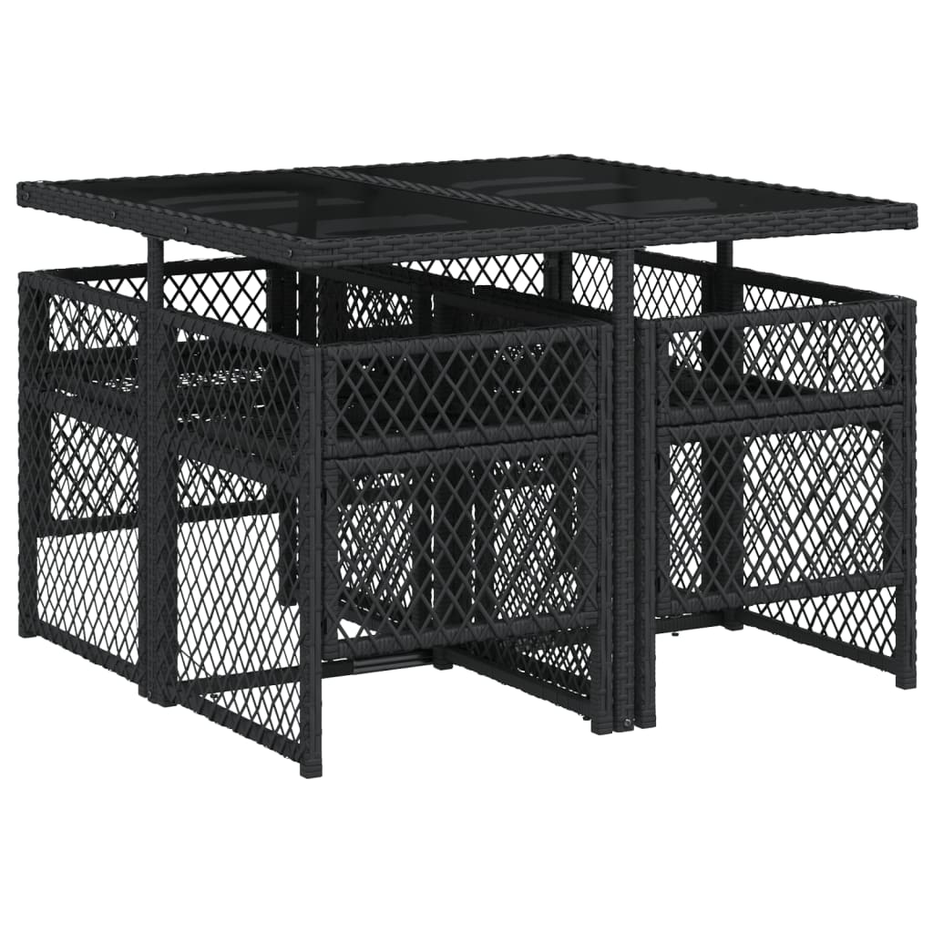 5 Piece Garden Dining Set with Cushions Black Poly Rattan