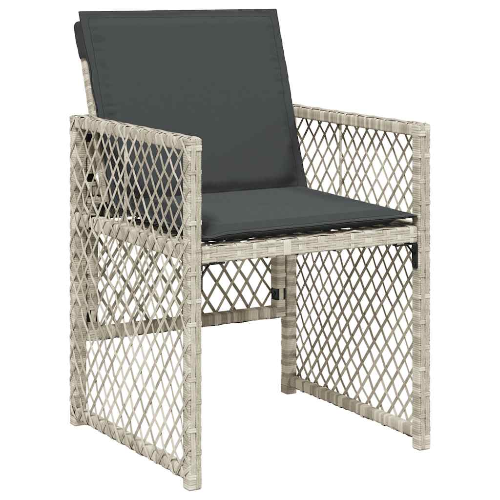 5 Piece Garden Dining Set with Cushions Light Grey Poly Rattan