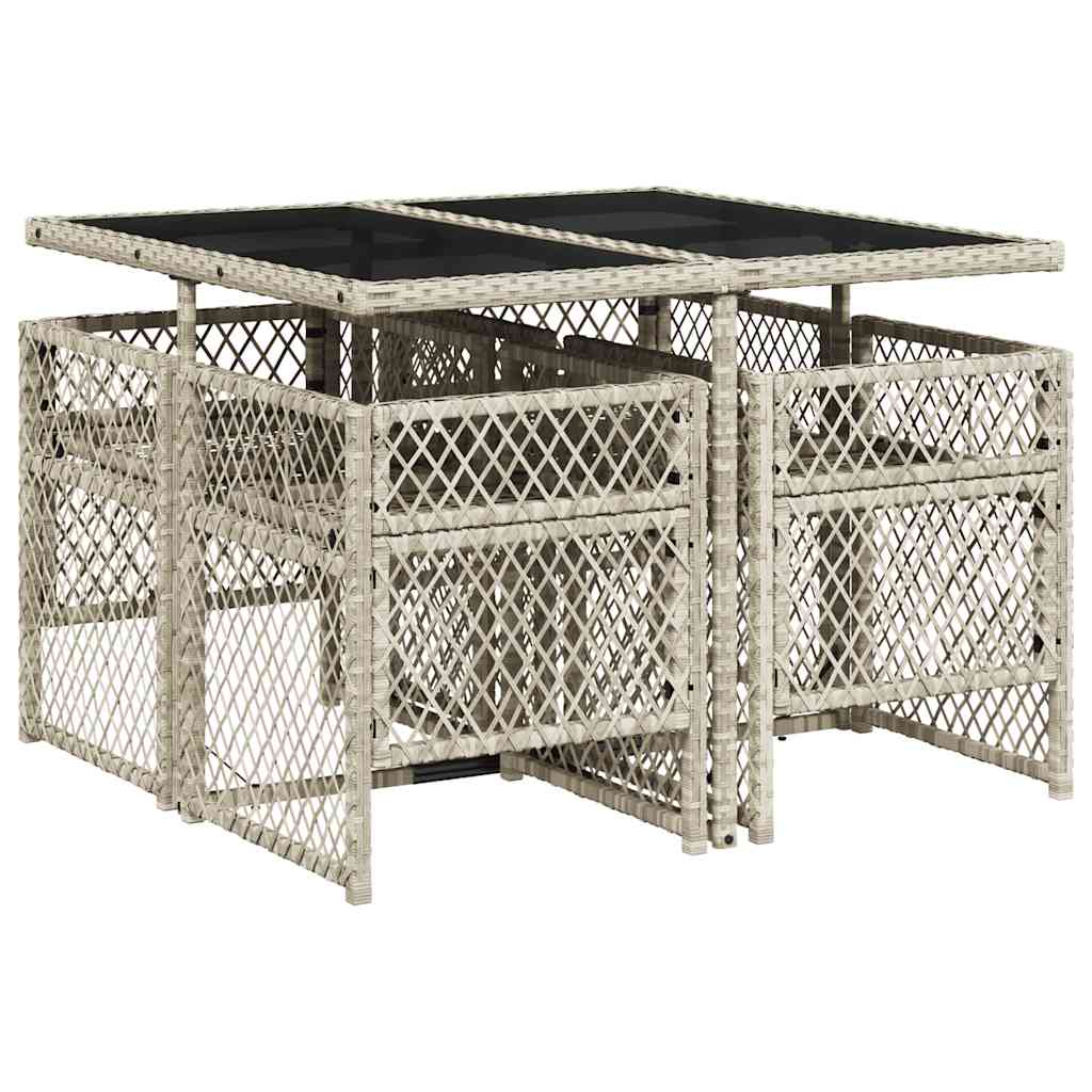 5 Piece Garden Dining Set with Cushions Light Grey Poly Rattan
