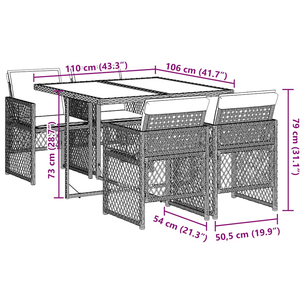 5 Piece Garden Dining Set with Cushions Light Grey Poly Rattan