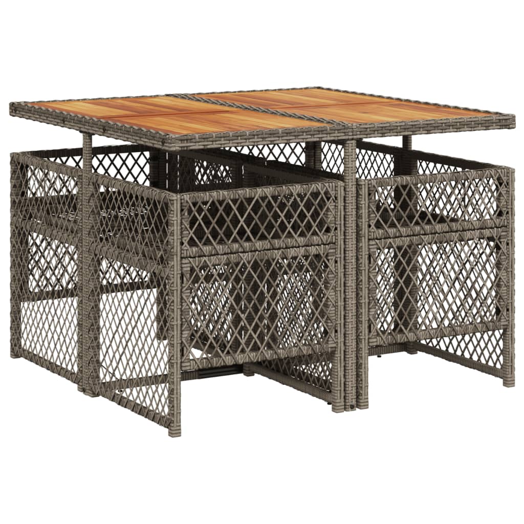 5 Piece Garden Dining Set with Cushions Grey Poly Rattan