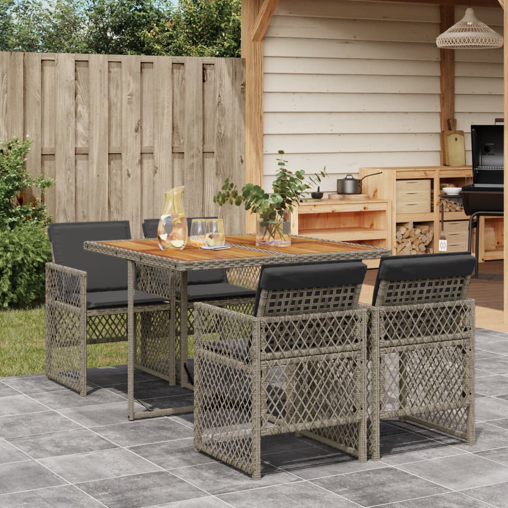 5 Piece Garden Dining Set with Cushions Grey Poly Rattan