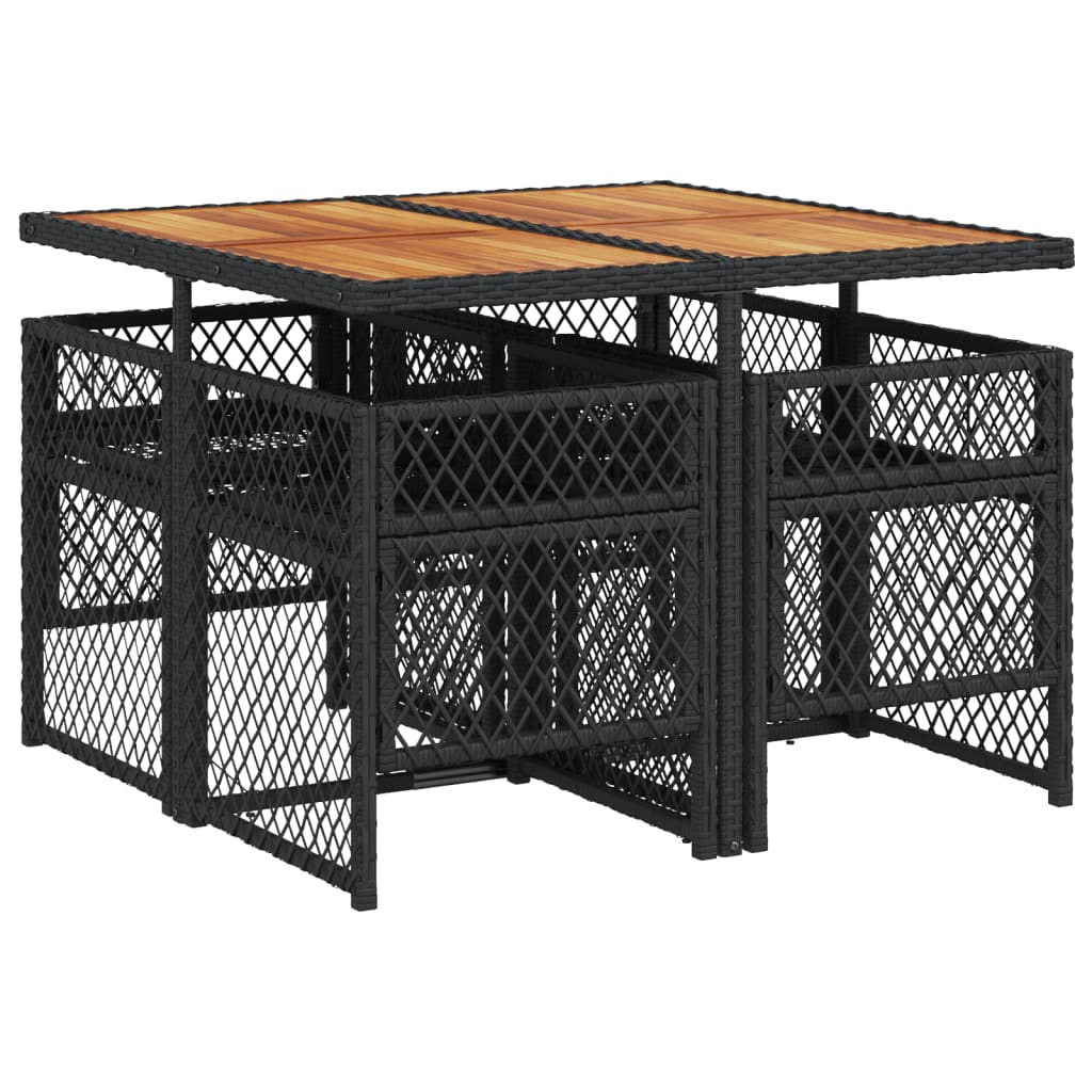 5 Piece Garden Dining Set with Cushions Black Poly Rattan