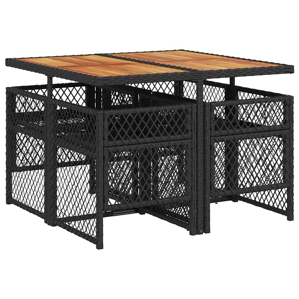 5 Piece Garden Dining Set with Cushions Black Poly Rattan
