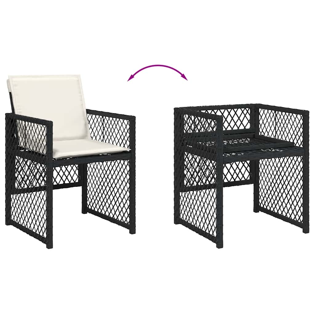 5 Piece Garden Dining Set with Cushions Black Poly Rattan