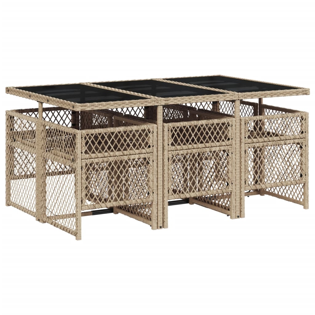 7 Piece Garden Dining Set with Cushions Beige Poly Rattan