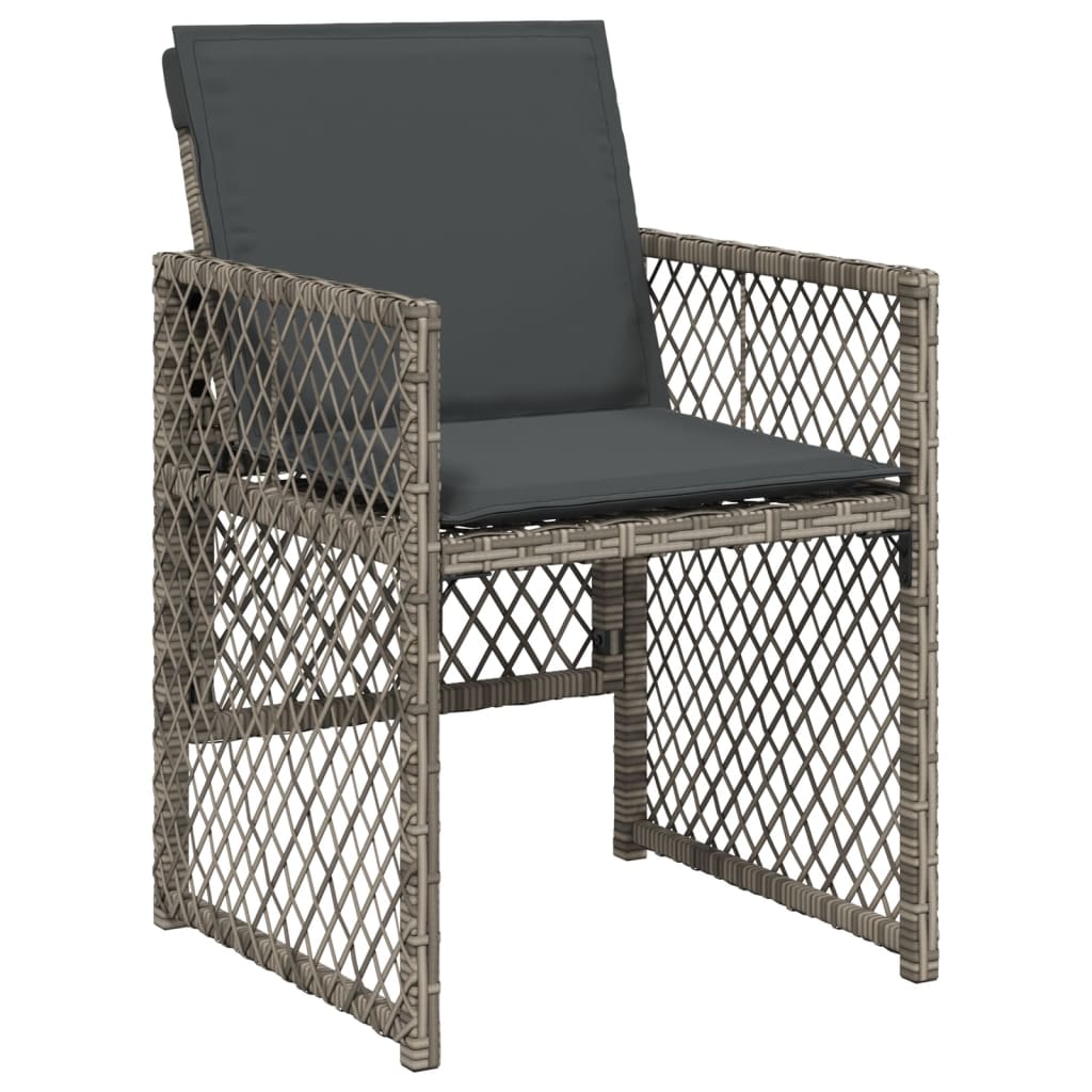 7 Piece Garden Dining Set with Cushions Grey Poly Rattan