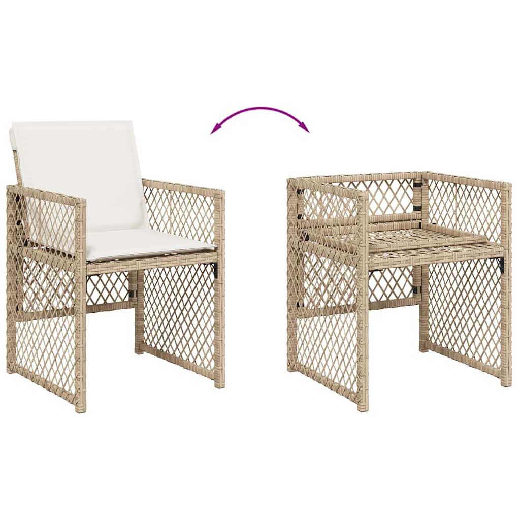 9 Piece Garden Dining Set with Cushions Beige Poly Rattan