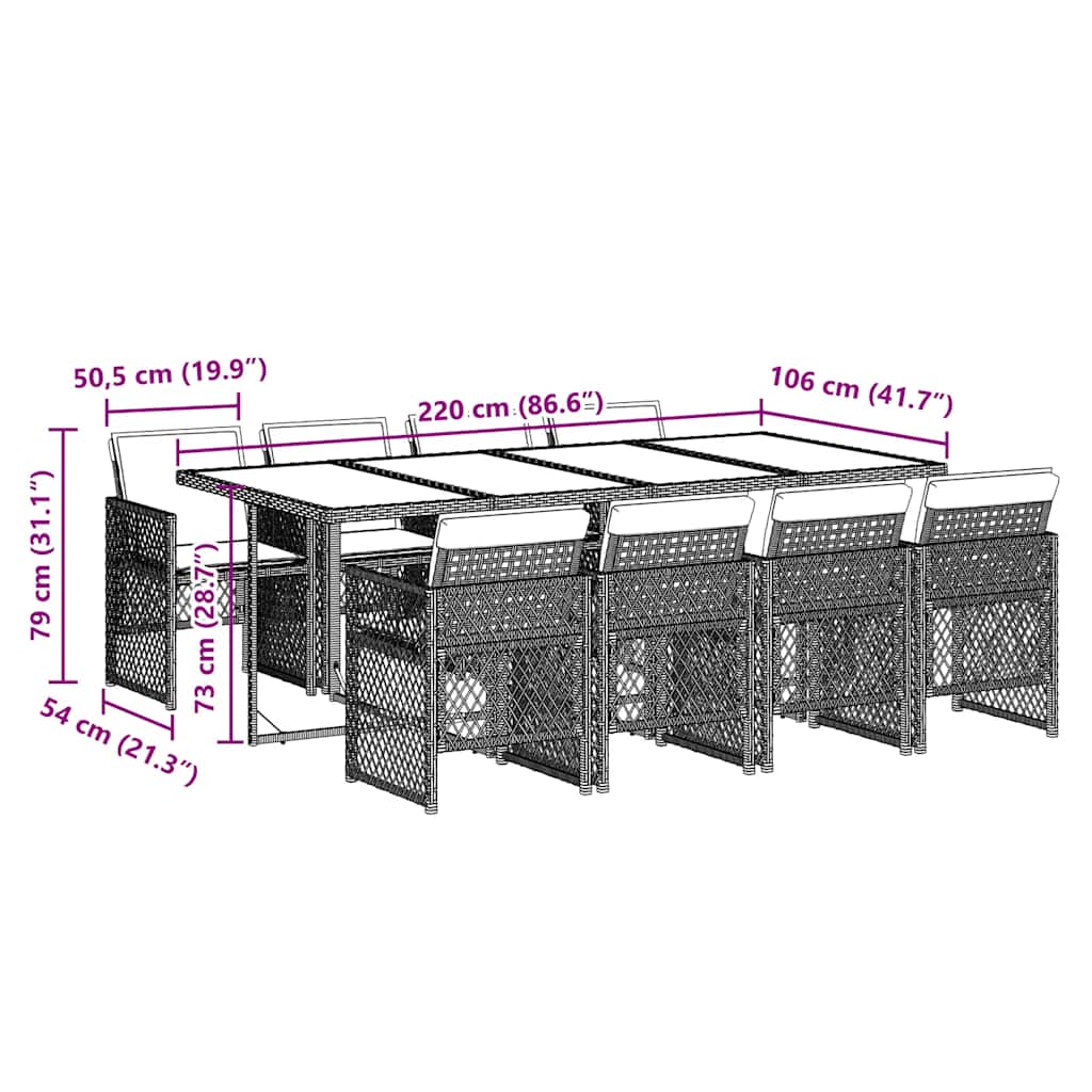9 Piece Garden Dining Set with Cushions Light Grey Poly Rattan