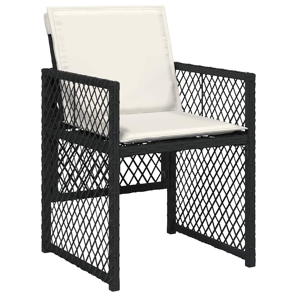 9 Piece Garden Dining Set with Cushions Black Poly Rattan