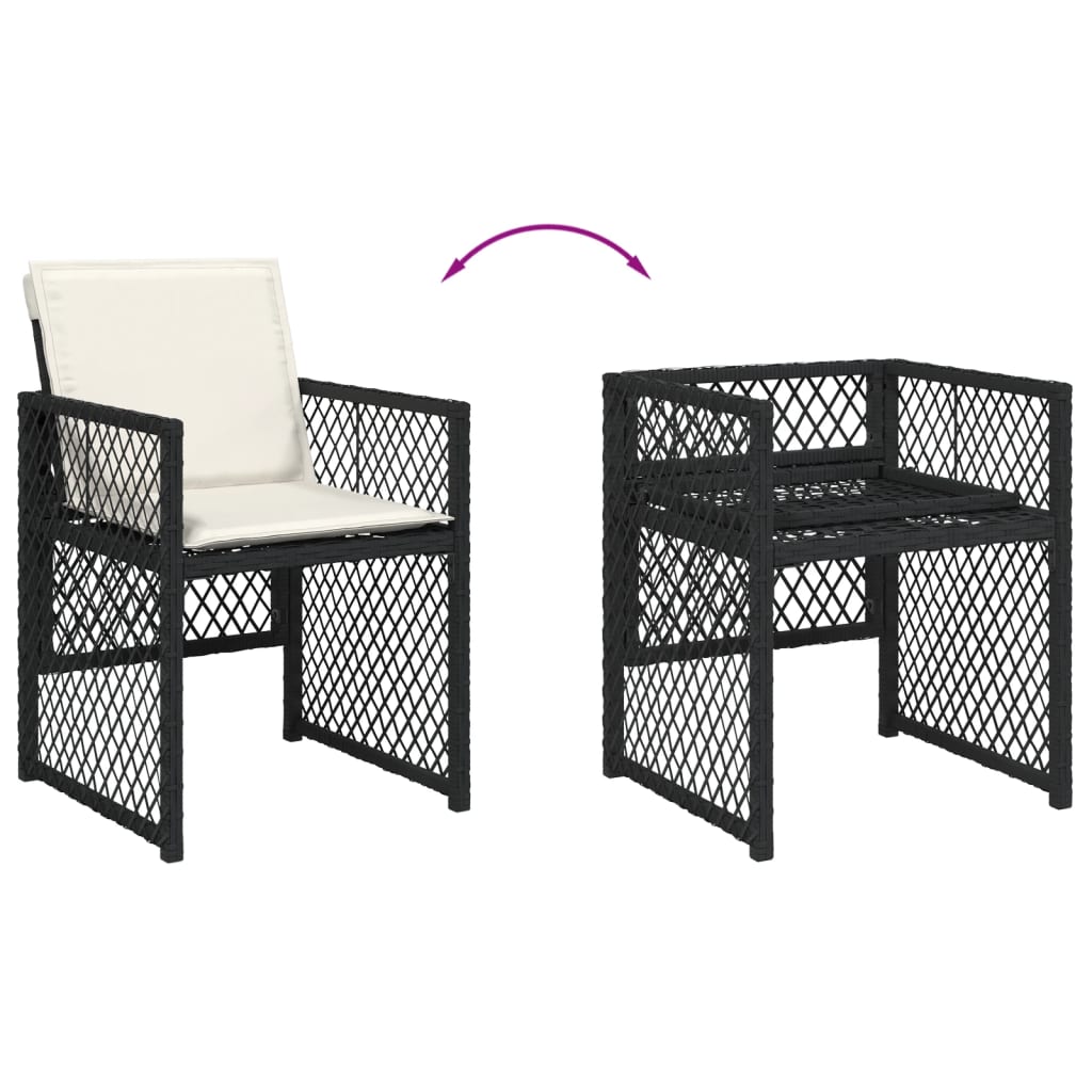 9 Piece Garden Dining Set with Cushions Black Poly Rattan