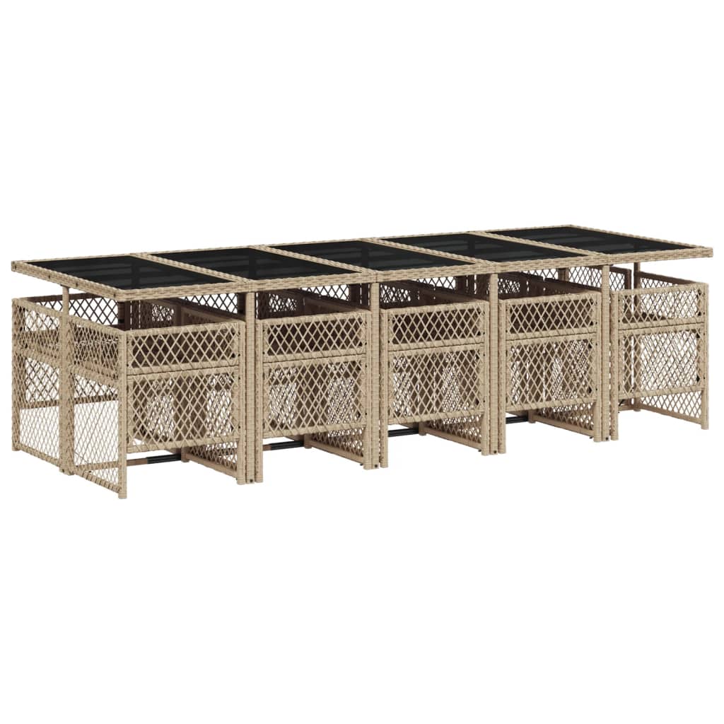 11 Piece Garden Dining Set with Cushions Beige Poly Rattan