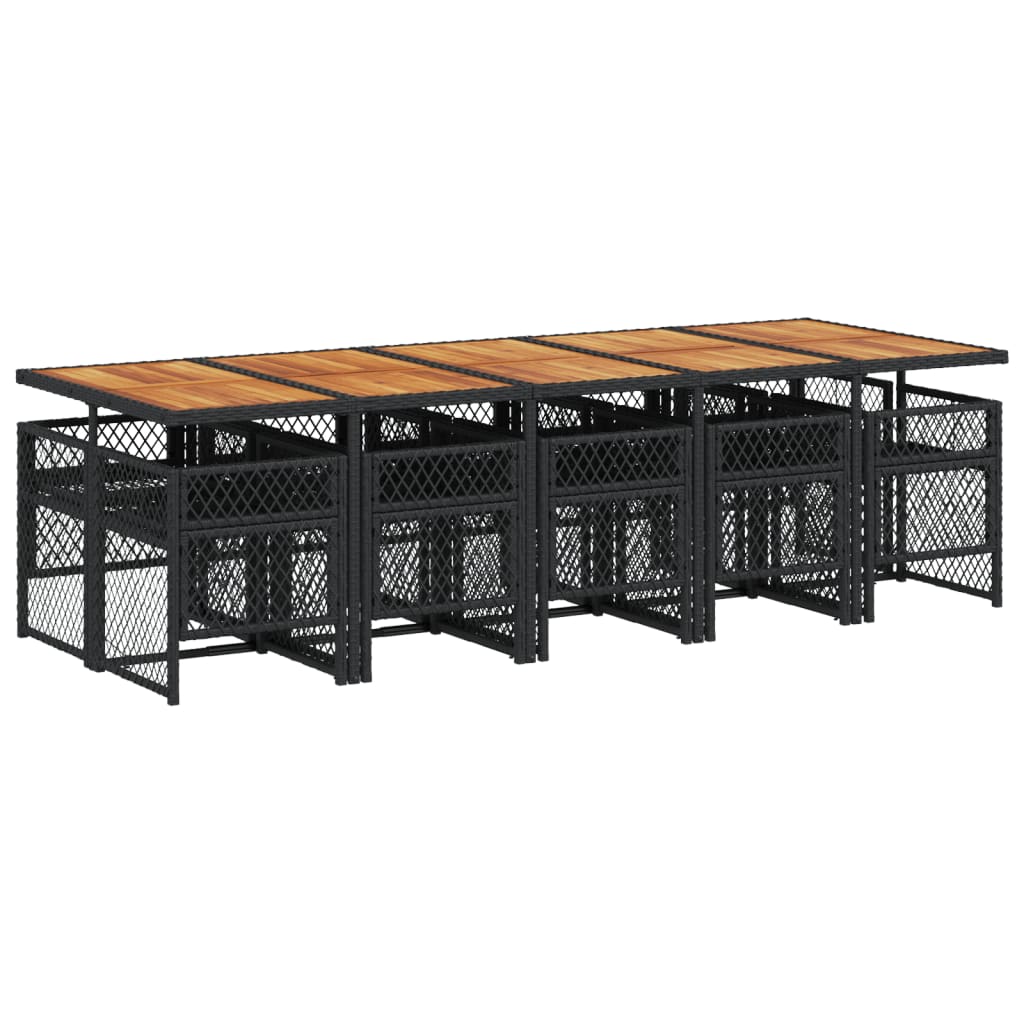 11 Piece Garden Dining Set with Cushions Black Poly Rattan