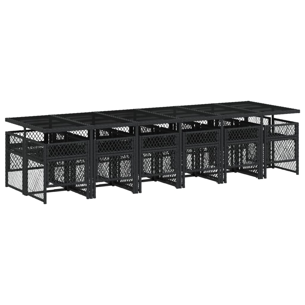 13 Piece Garden Dining Set with Cushions Black Poly Rattan