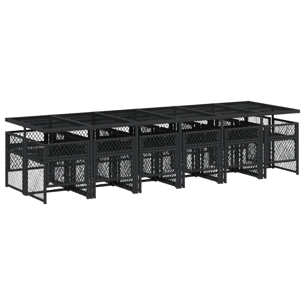 13 Piece Garden Dining Set with Cushions Black Poly Rattan