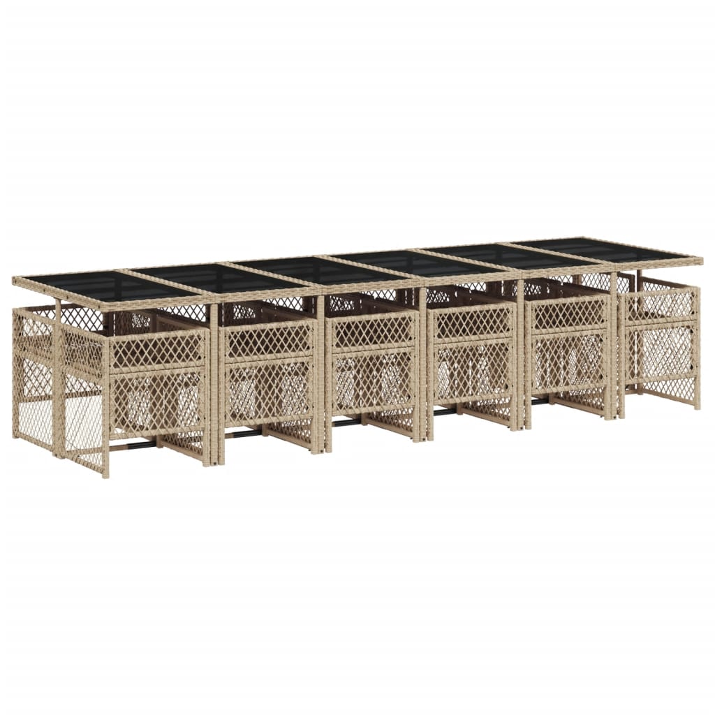 13 Piece Garden Dining Set with Cushions Beige Poly Rattan