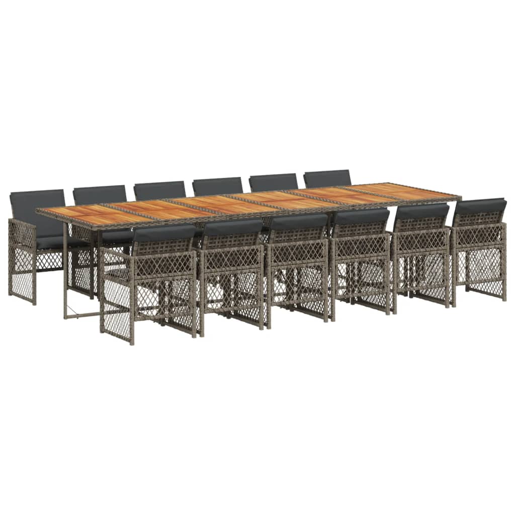 13 Piece Garden Dining Set with Cushions Grey Poly Rattan