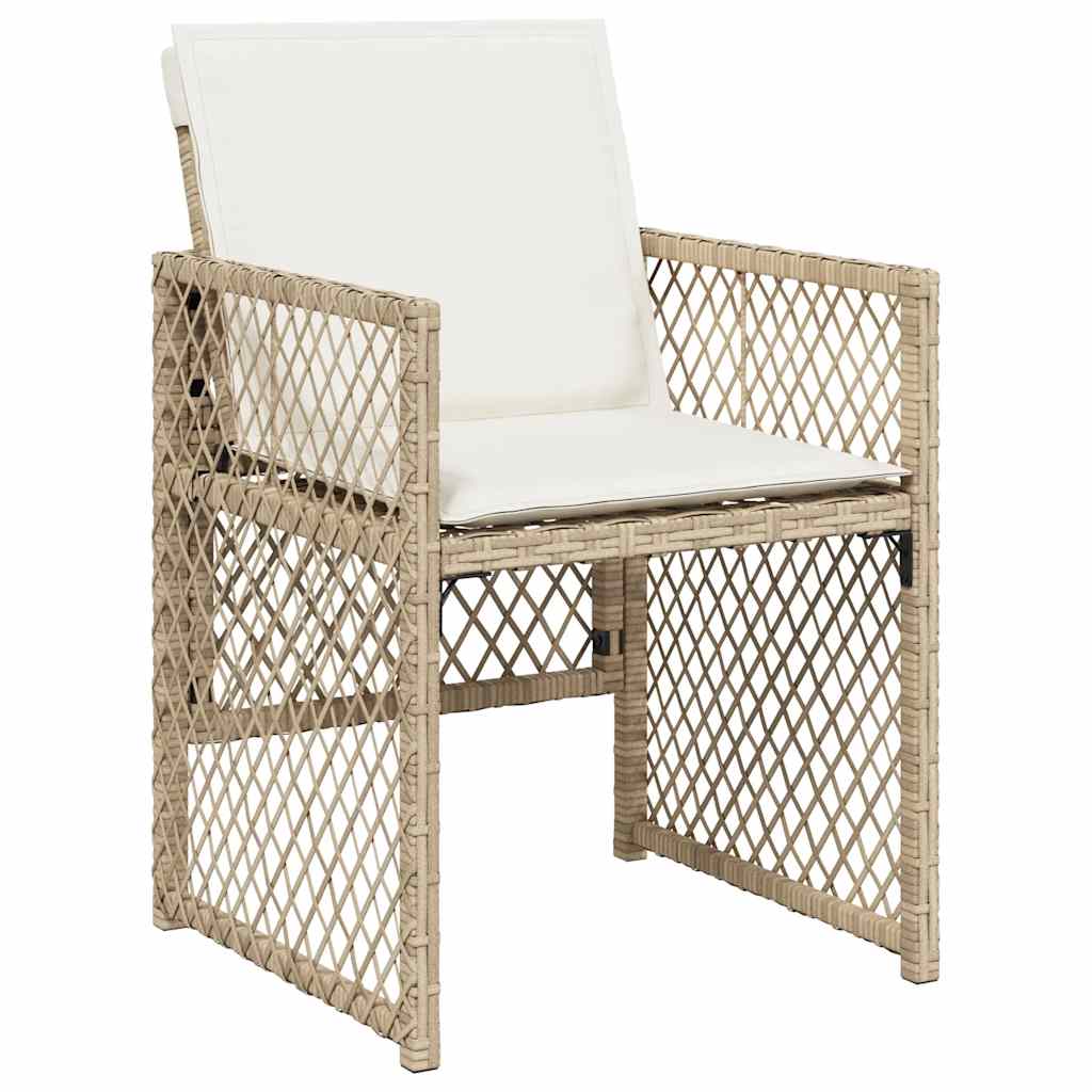 13 Piece Garden Dining Set with Cushions Beige Poly Rattan