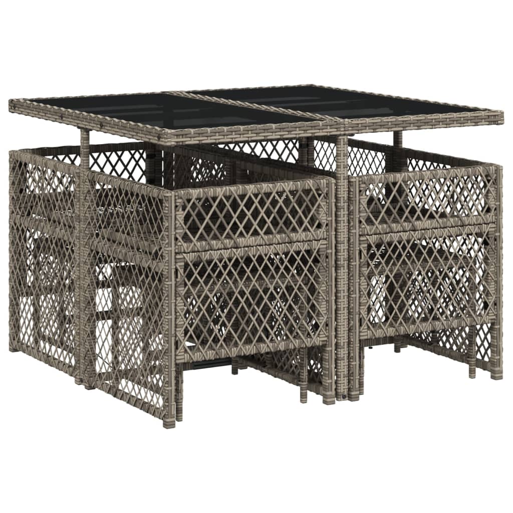 9 Piece Garden Dining Set with Cushions Grey Poly Rattan