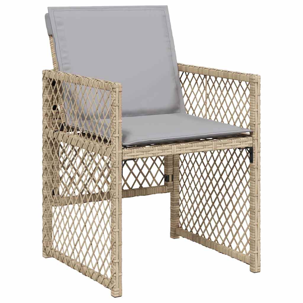 9 Piece Garden Dining Set with Cushions Beige Poly Rattan