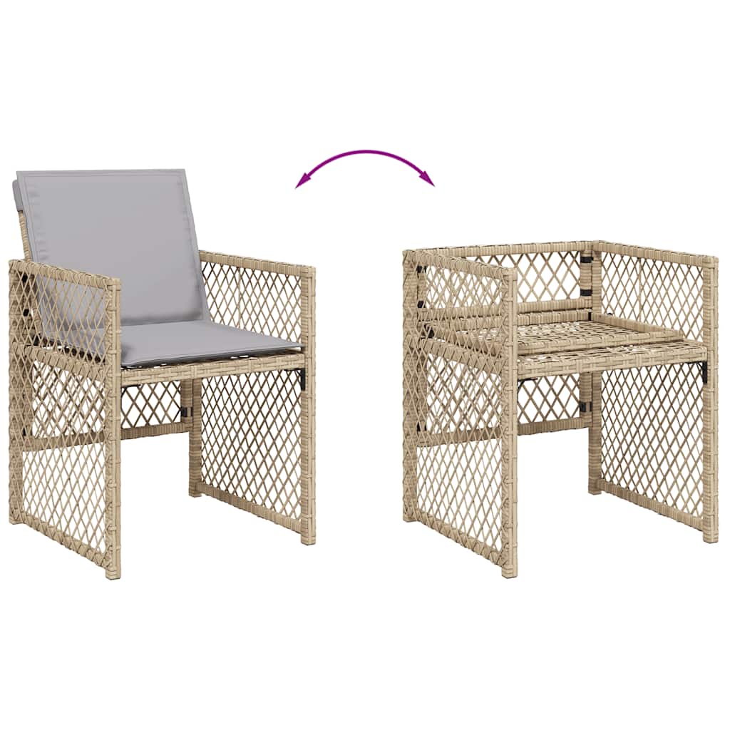 9 Piece Garden Dining Set with Cushions Beige Poly Rattan