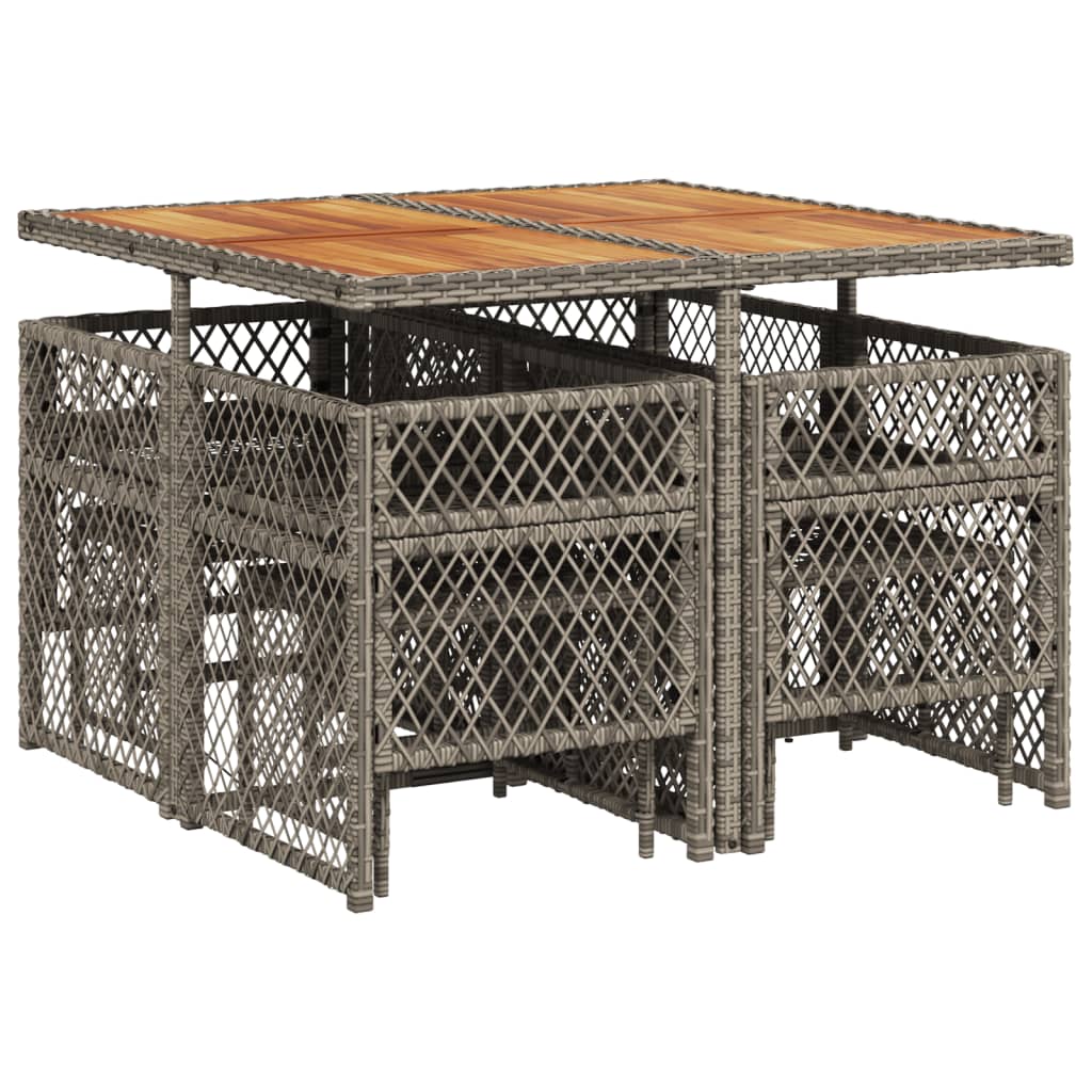 9 Piece Garden Dining Set with Cushions Grey Poly Rattan