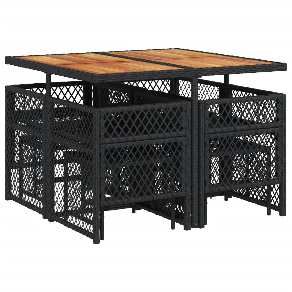 9 Piece Garden Dining Set with Cushions Black Poly Rattan