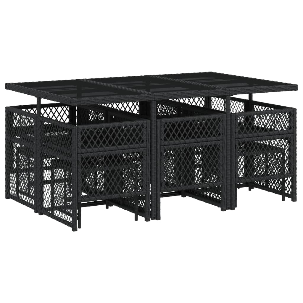 11 Piece Garden Dining Set with Cushions Black Poly Rattan