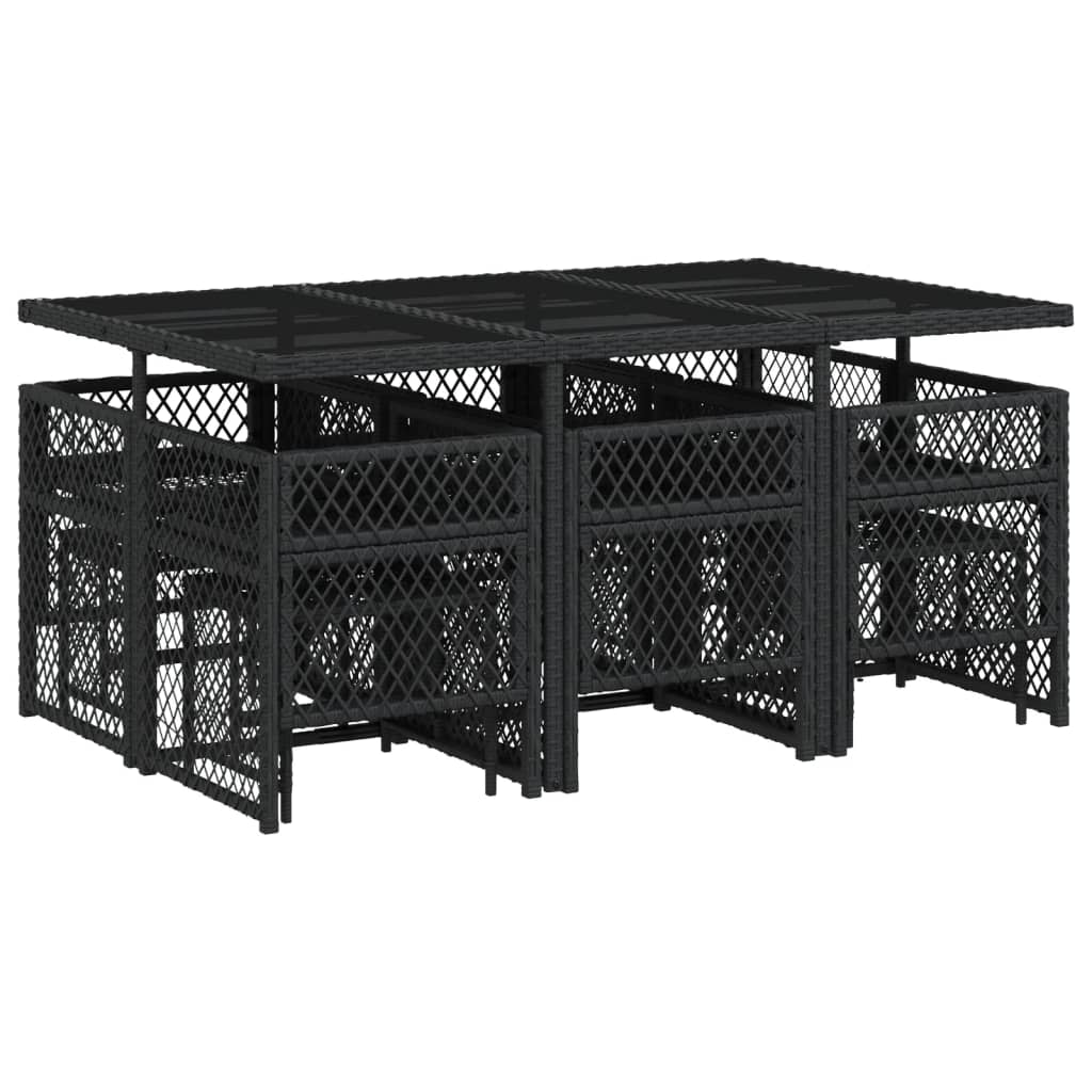 11 Piece Garden Dining Set with Cushions Black Poly Rattan