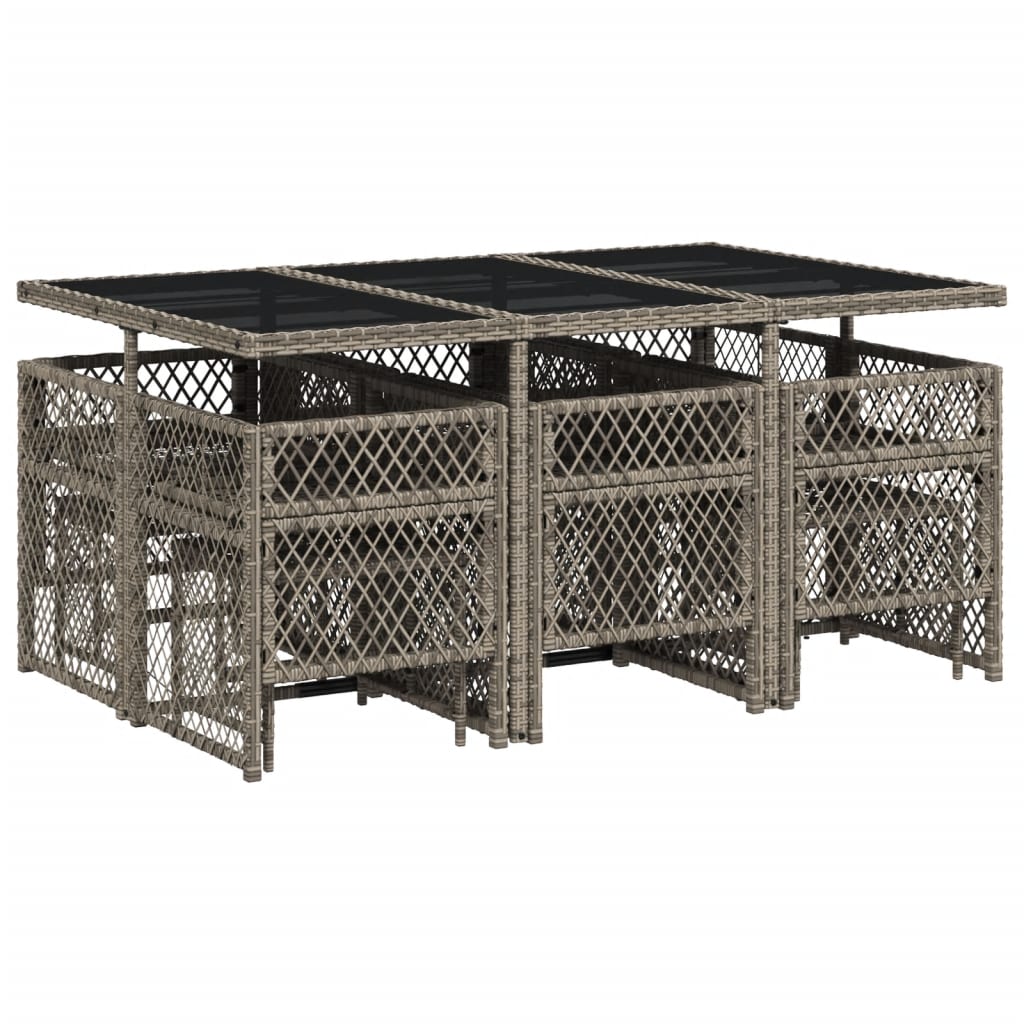 11 Piece Garden Dining Set with Cushions Grey Poly Rattan