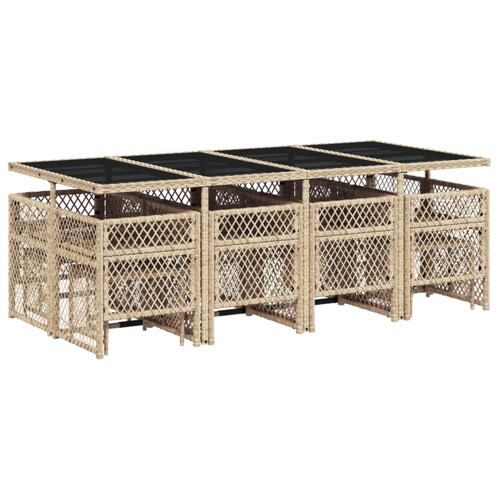 13 Piece Garden Dining Set with Cushions Beige Poly Rattan