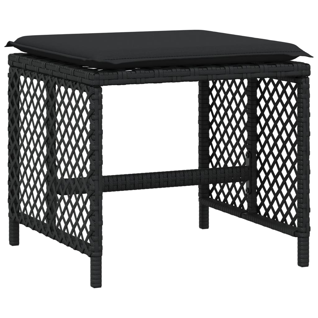 15 Piece Garden Dining Set with Cushions Black Poly Rattan