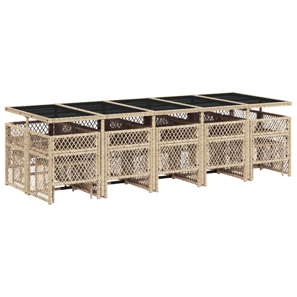 15 Piece Garden Dining Set with Cushions Beige Poly Rattan