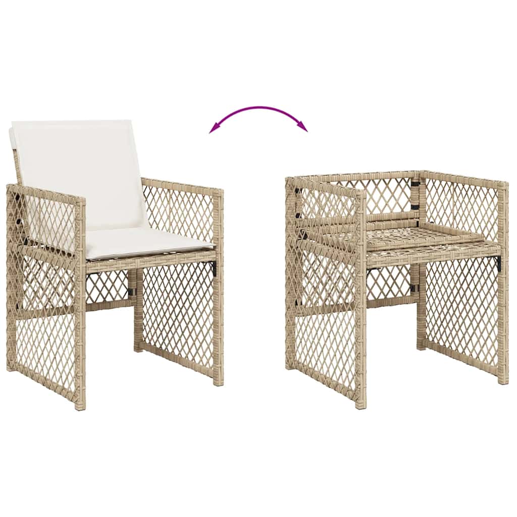 15 Piece Garden Dining Set with Cushions Beige Poly Rattan