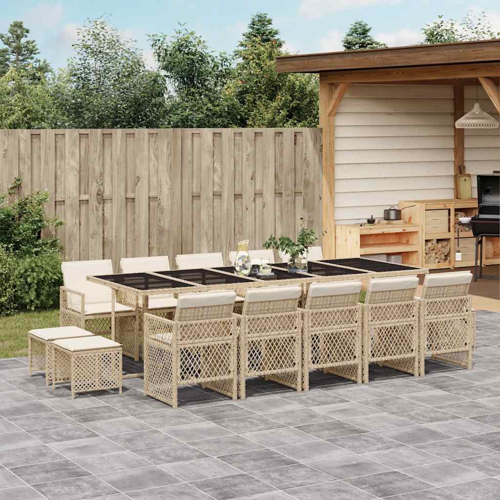 15 Piece Garden Dining Set with Cushions Beige Poly Rattan