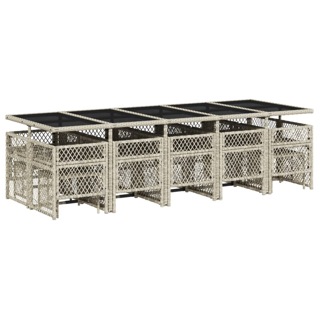 15 Piece Garden Dining Set with Cushions Light Grey Poly Rattan